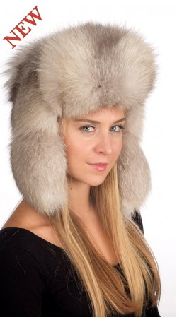 Grey fox fur hat Russian style